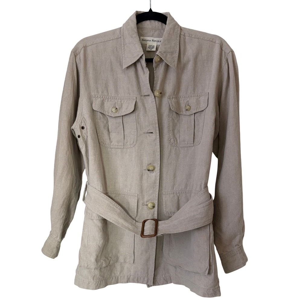 Banana Republic Linen Safari Field Jacket Womens S Natural Beige Belted